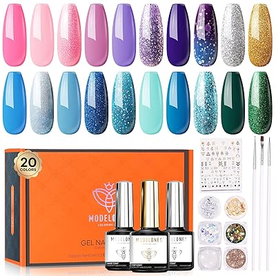 Buy Gel Nail Polish Kit Colors Pink Blue Green Glitter Soak Off Gel Polish Set With Base Coat Glossy Matte Top Coat Nail Brush Glitter Powder Nail Stickers Beauty Gel Polish