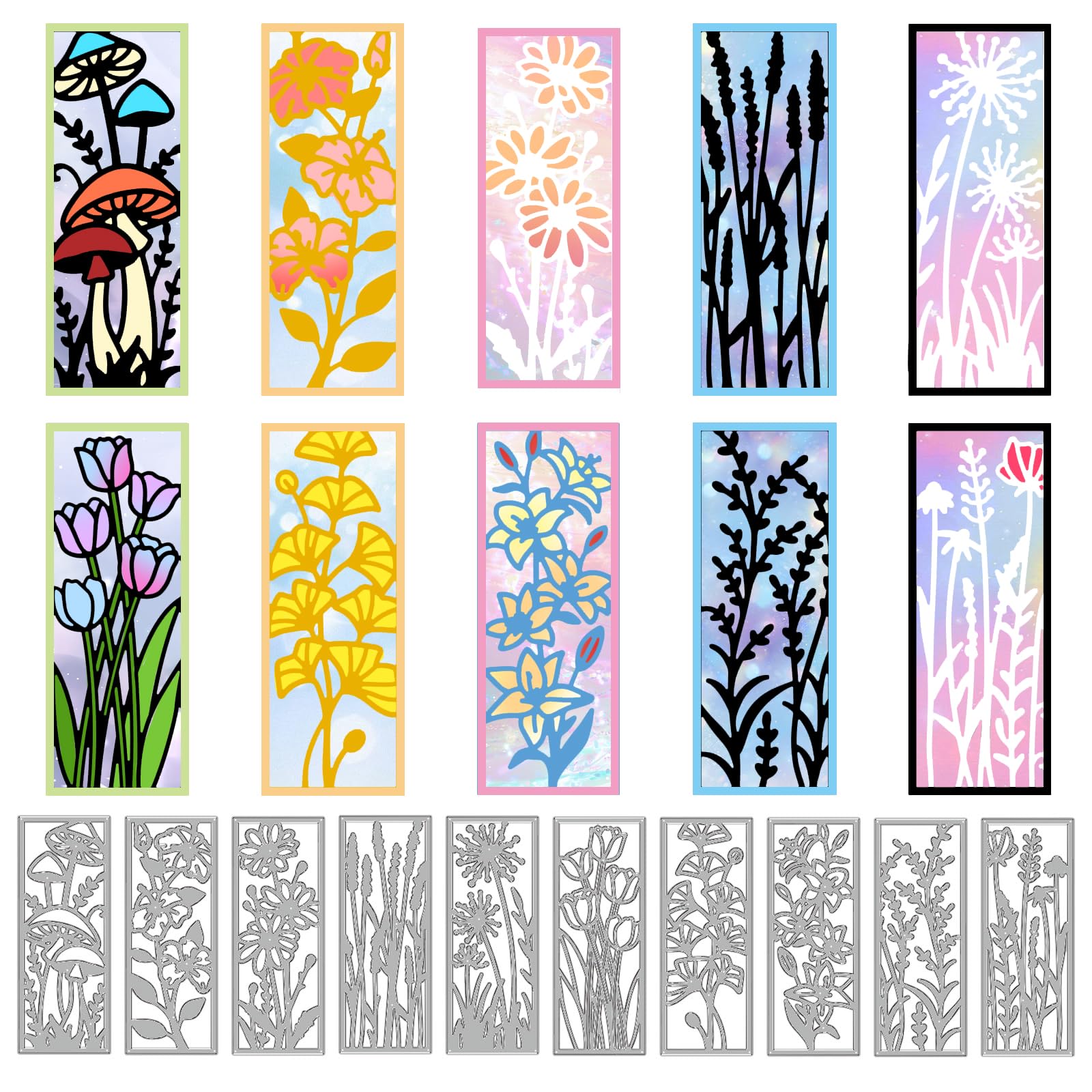 ORIGACH 10 Pcs Metal Flower Frame Cutting Dies for Card Making Wildflower Cutting Dies Bookmark Floral Frame Template DIY Embossing Stencils for Scrapbooking DIY Album Crafts Supplies