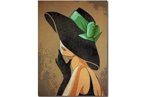 Hudemas Needlepoint Kit Printed Tapestry Canvas and Threads 10x14 inches (608 Lady with hat)