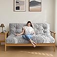 MAXYOYO 6" Futon Mattress Full Size, Velvet Thick Futons Sofa Couch Bed, Versatile Floor Mattress for Adults, Shredded Foam Filling (Frame Not Included), Grey