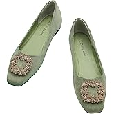 C.Paravano Mary Jane Shoes for Women | Womens Round Toe Flats(Size 8,GRE) Green