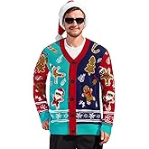Arvilhill Men's Christmas Cardigan Merry Xmas V Neck Button Knitted Sweater (S-XXL)