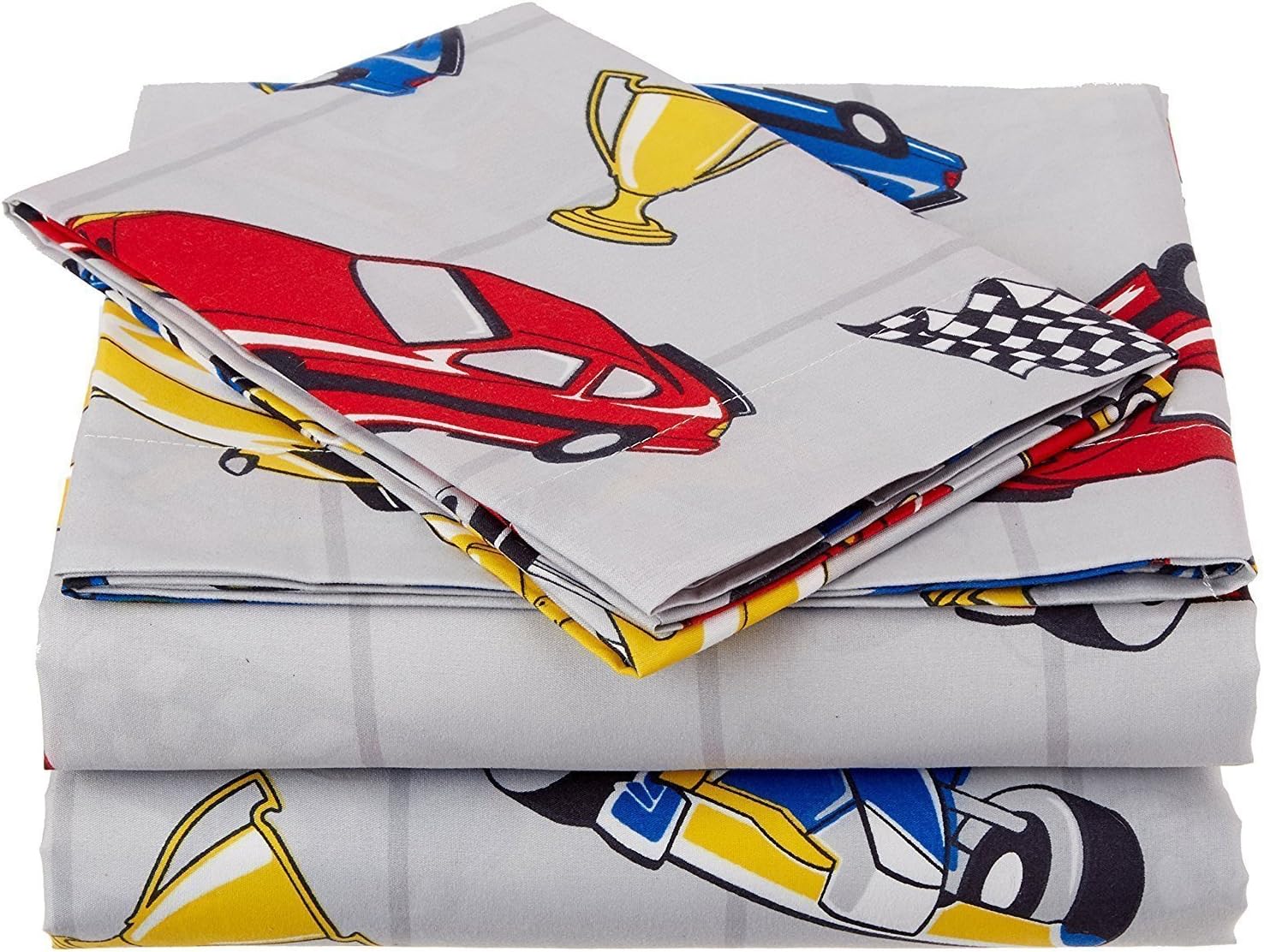 Mk Collection Full Size Sheet Set Racing Cars Speed Champion Teen/Kids Grey Red Blue Yellow New