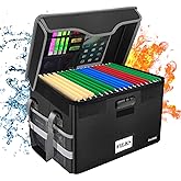 DocSafe Fireproof Document Box with Lock, File Storage Organizer with Mesh Pockets, Collapsible Portable File Box Home Office Safe Filing Cabinet with Handle for Hanging Letter/Legal Folder, Black