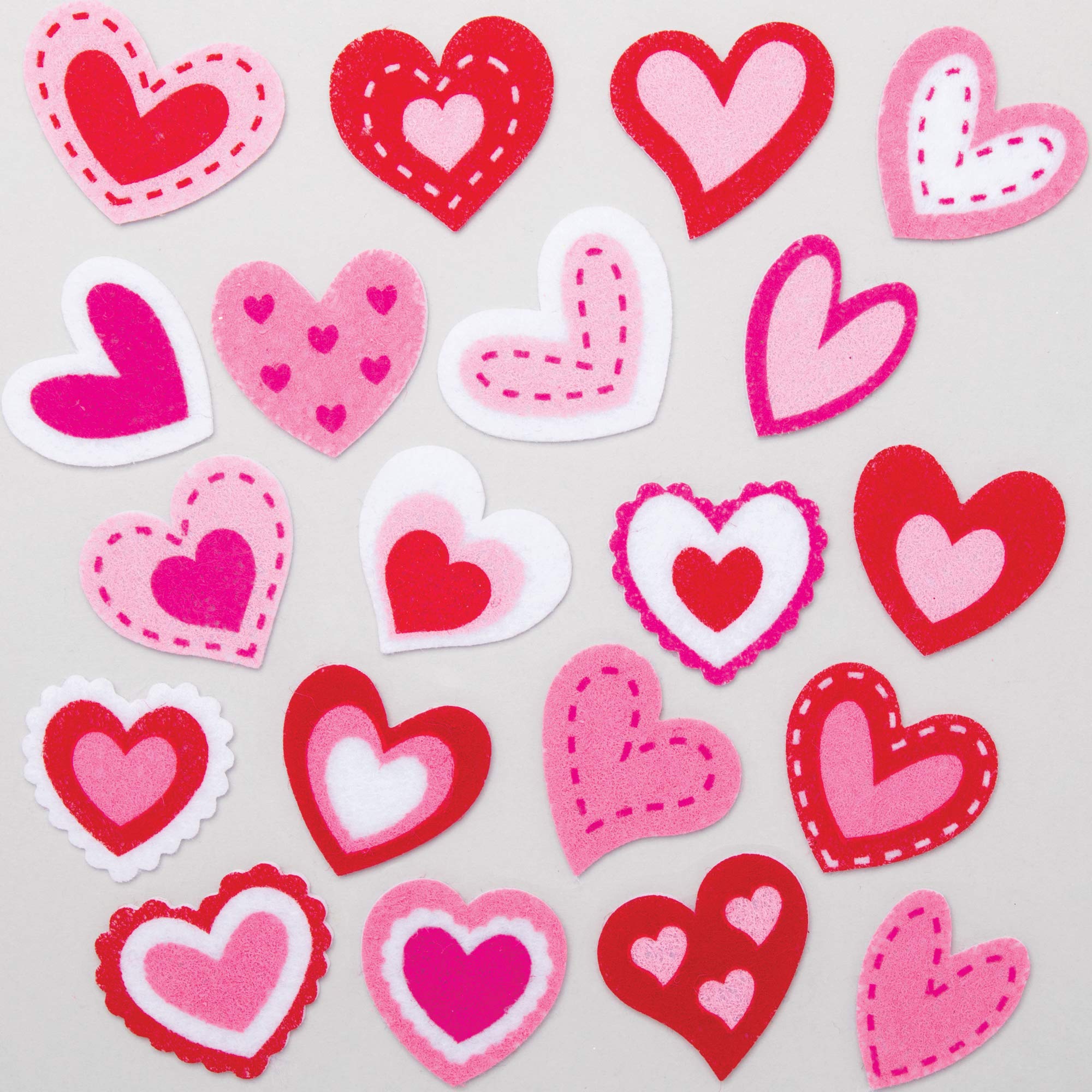 Baker Ross AT556 Self-Adhesive Heart Felt Stickers for Valentine's Day & Mother's Day Arts & Crafts, 40mm-45mm, Pink, Pack of 100, Pieces
