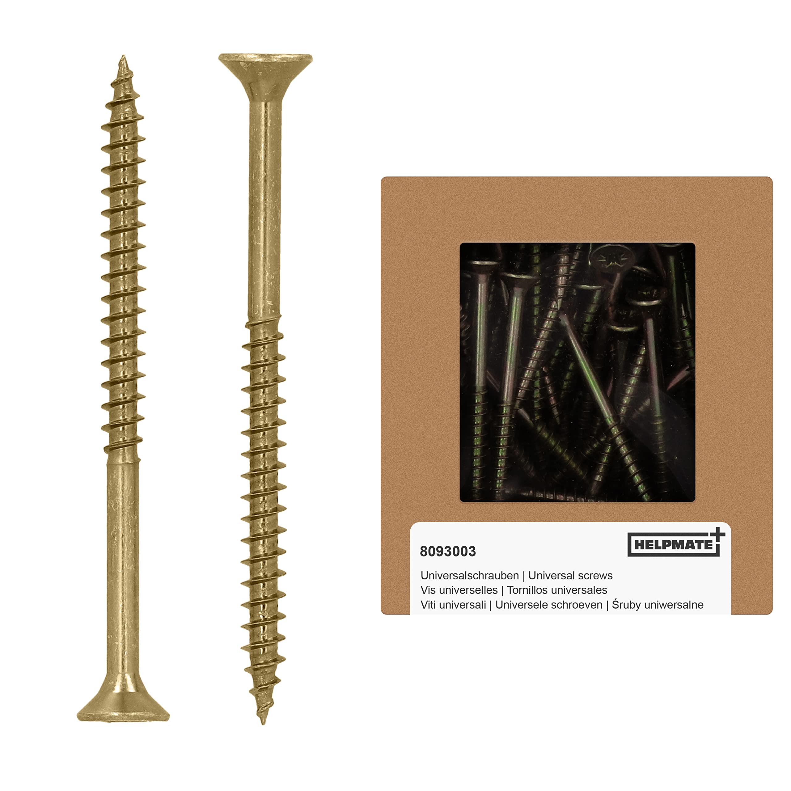 HELPMATE - Universal screws, countersunk head, 5.0x70, yellow passivated - 90 pieces Wood screws with PZ 2 drive and partial thread - Chipboard screws for indoor use and protected outdoor areas