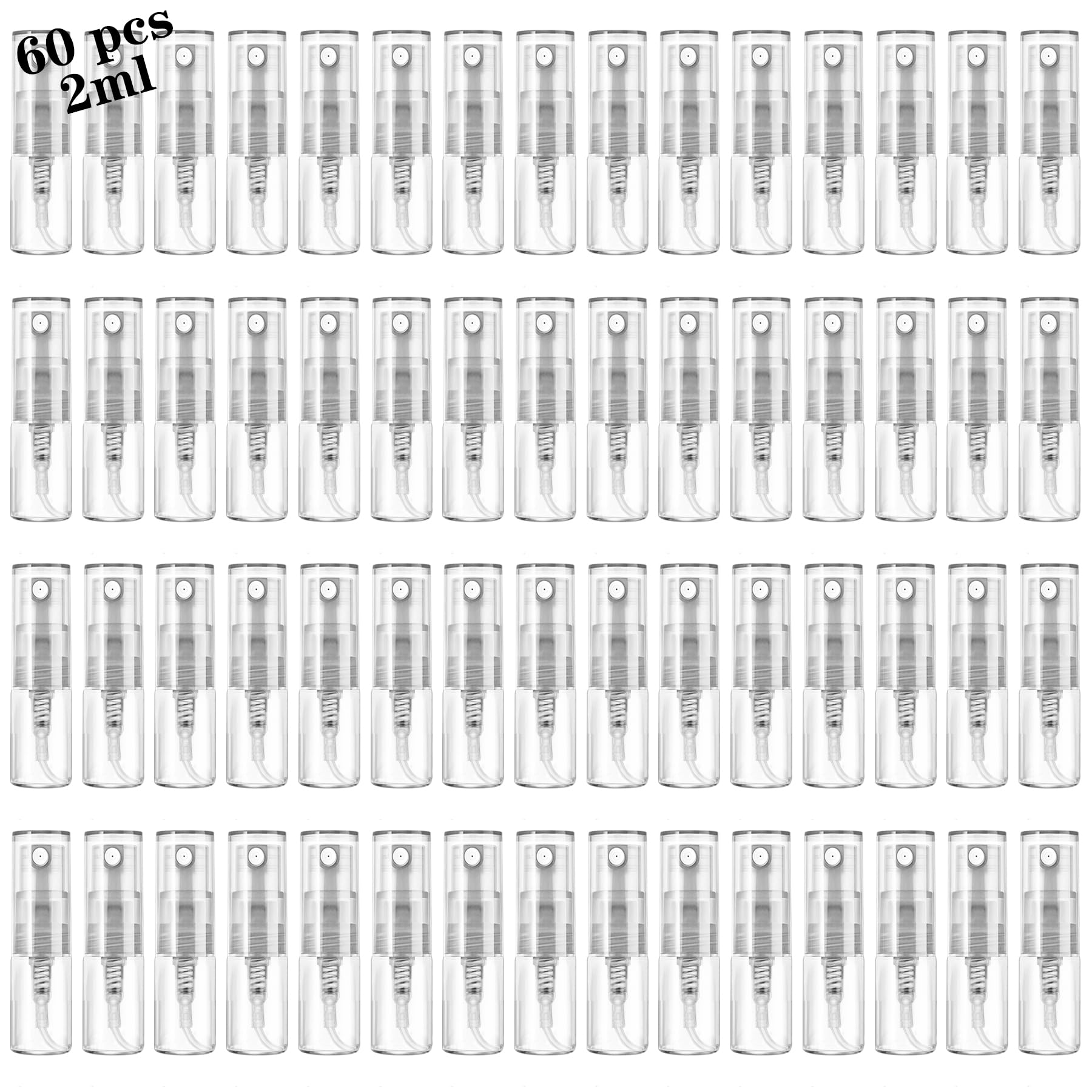 Csdtylh Mini Spray Bottle 2ml, Refillable Glass Spray Bottle, Glass Bottle Atomizer, Perfume Mouthwash Atomizer for Cleaning Refillable Container for Travel, Essential Oils, Perfume 60 Pcs, 2ml