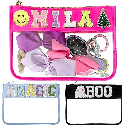 Personalized Clear Makeup Bag Chenille Name Patch Snack Pouch