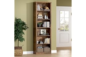 BORNOON 75" Tall Bookshelf, 6-Tier Floor Standing Bookcase with Adjustable Shelves, 24" Wide Open Storage Shelf, Modern Display Organizer for Home Office, Living Room, Bedroom, Study