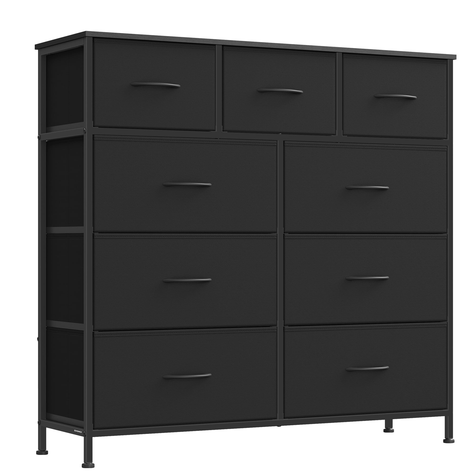 SONGMICS BELLAH Collection - Dresser for Bedroom, Chest of Drawers, Storage Organizer Unit, Closet, Entryway, Steel, 9 Drawers, Modern, Ink Black and Ebony Black ULGS324B01S