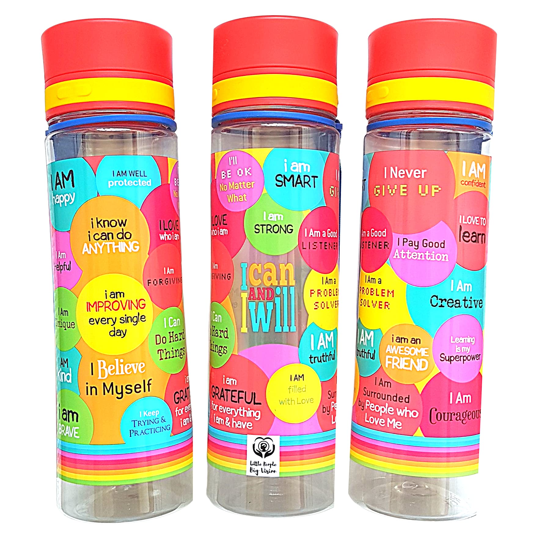 Water Drink Bottle Kids Childrens BPA Free Sports Best School Reusable Motivational Affirmations Leakproof Shatterproof 600ml Carry Loop Slim Tritan Plastic Boys Girls