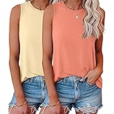 KKJ 2 Pack Womens Tank Tops Workout Tees Spring Summer Clothes Fashion Outfits Crew Neck Sleeveless Loose Fit Casual Shirts