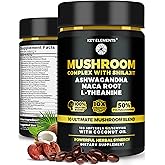 Organic Mushroom Complex with Shilajit & Coconut Oil - Lions Mane Mushroom Supplement with Ashwagandha and L-Theanine - Mushroom Nootropic for Memory, Focus & Immune Mushroom Capsules Softgels