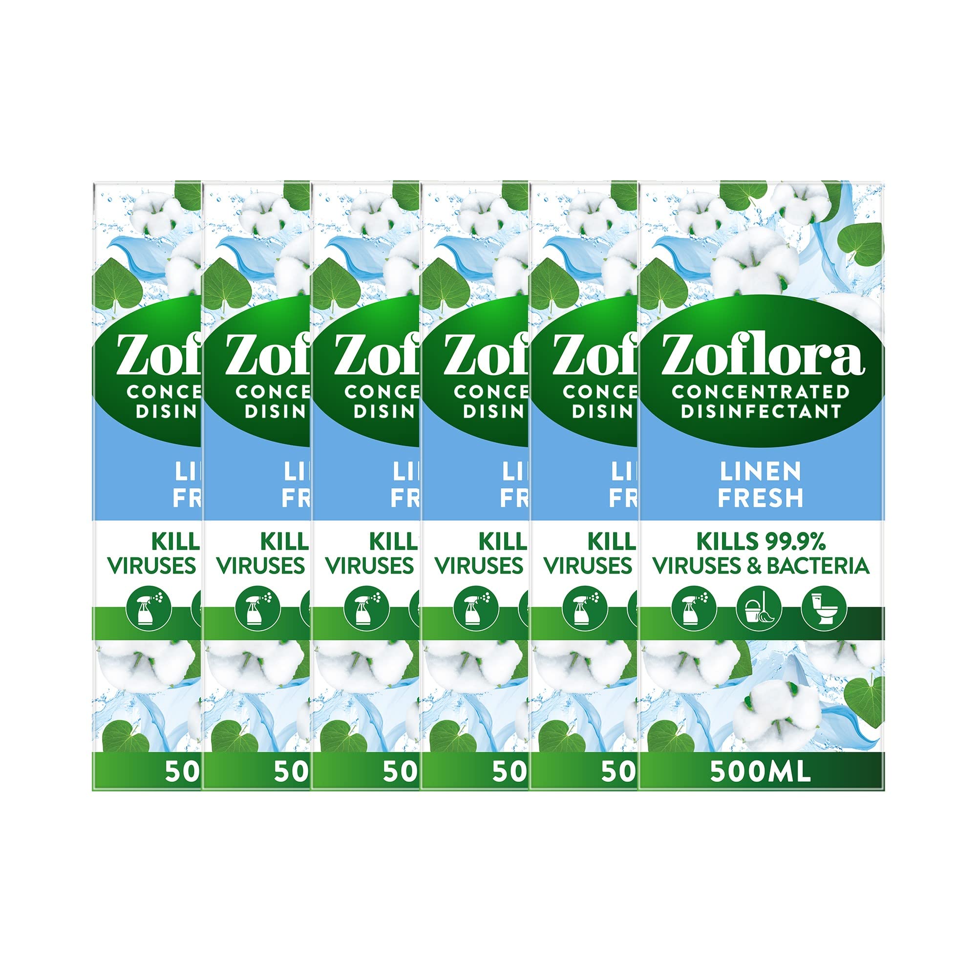 Zoflora Linen Fresh All Purpose Concentrated Disinfectant Liquid 6 X 500 ml, Antibacterial and Multi-Surface, Pet Safe Disinfectant, Kills 99.9 Percent Of Bacteria and Viruses,