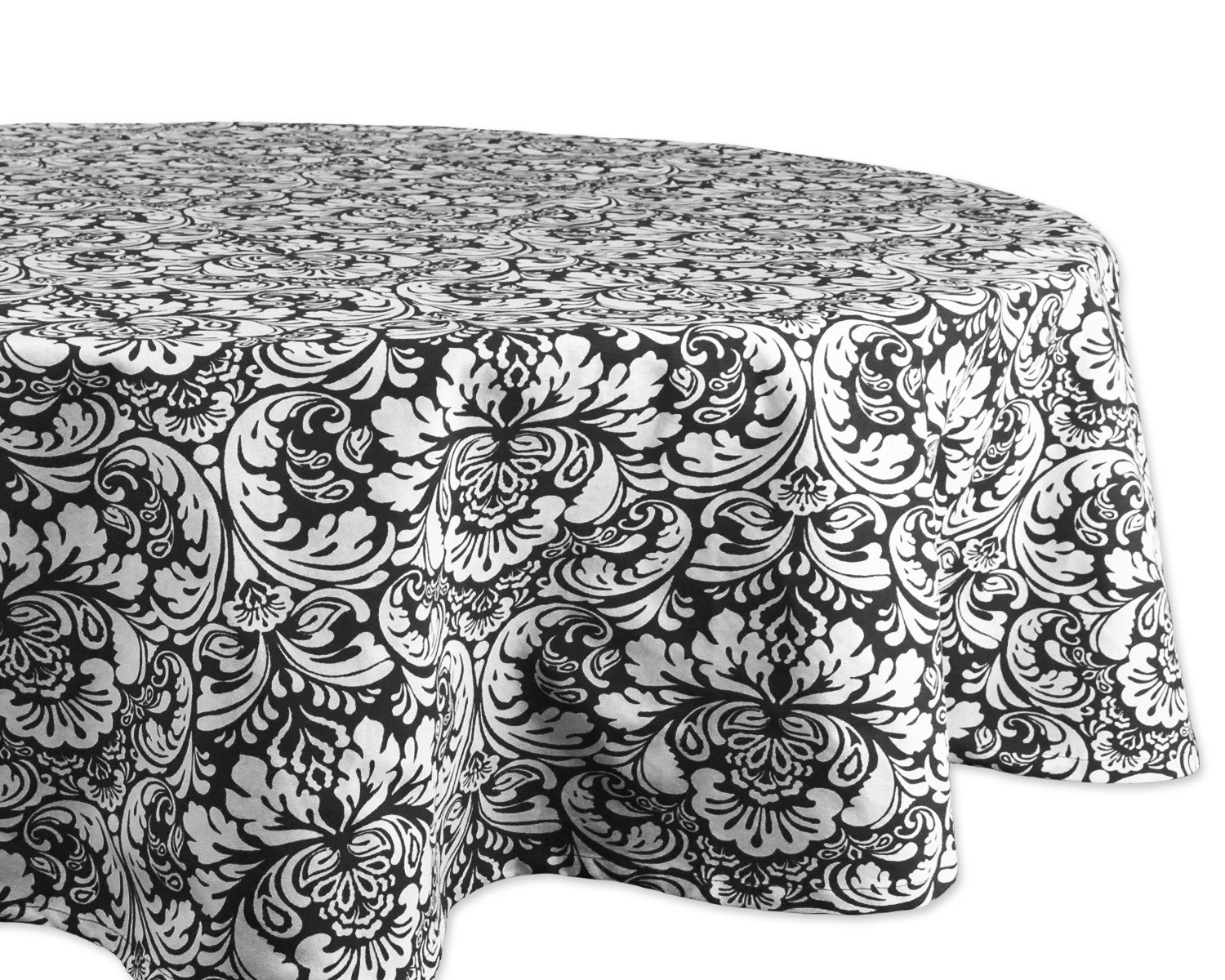 DII Damask Cotton Tablecloth, 70" Round, Black — image 1