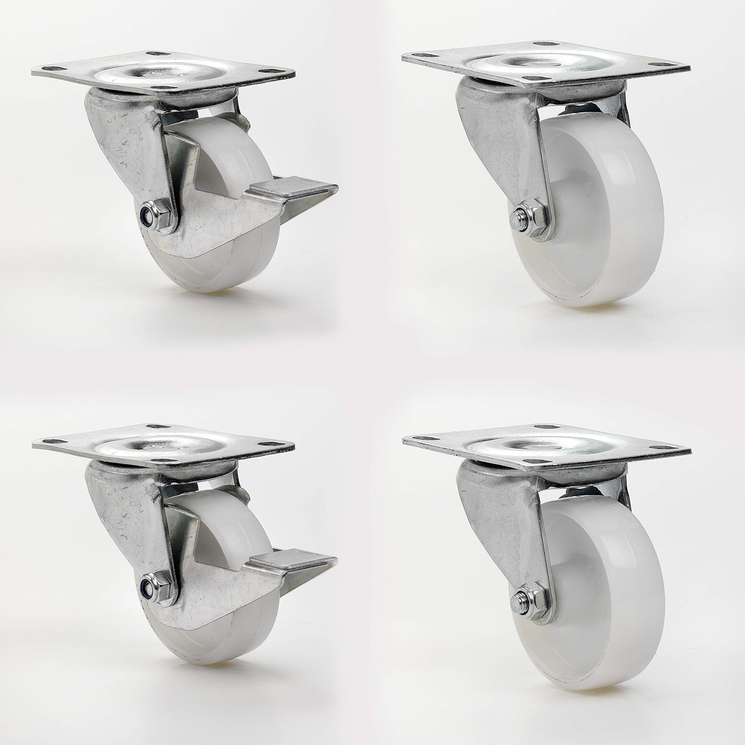 British Manufactured - 4 Castor Wheels Heavy Duty | 75mm 2 x Foot Brake, 2 x Non-Brake Furniture, Appliances, Trolley Castor with Hardwearing Nylon Wheel