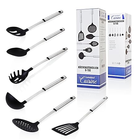Lumaland Cuisine Küchenutensilien 6-teilig praktische Küchenhelfer, Suppenkelle, Pfannenwender, Löffel etc. Must-Have zum Koc