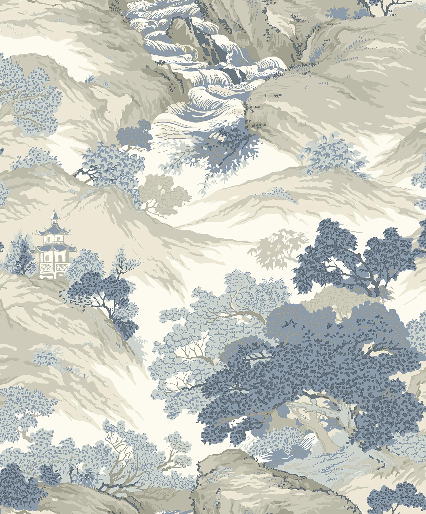 Crown Wallcoverings Oriental Landscape Wallpaper China Blue M1190 Full