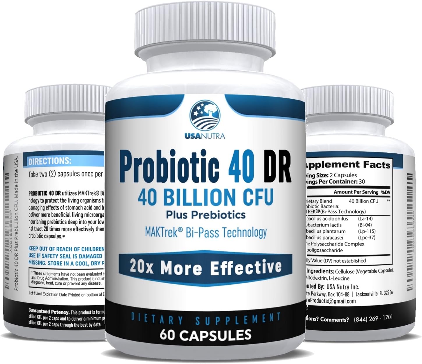 Probiotic 40 DR - 40 Billion CFU Delayed Release Probiotics. 20X More Effective. Best Probiotics for Men and Women. Made in The USA