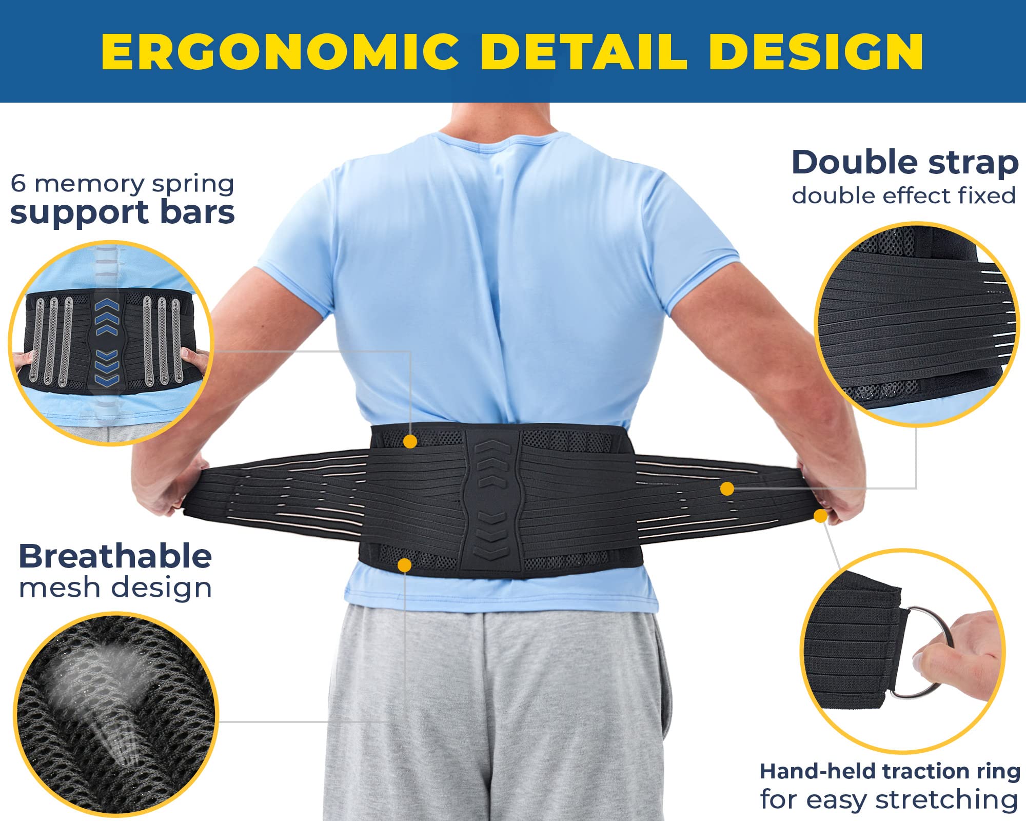 Back Brace for Lower Back Pain Relief - Men Women Back Support Belt for Heavy Lifting Sciatica Scoliosis Herniated Disc - Adjustable Lumbar Support Belt Breathable Mesh Design (L 30.7