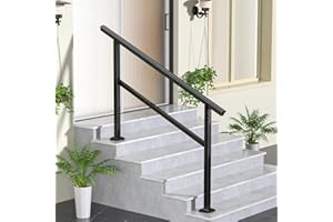 SPACEEUP 5Steps Handrail,60"X35" Handrails for Outdoor Steps Fit 0 to 5 Steps Transitional Handrail with Installation Kit Handrail for Stairs Outdoor Aluminum and Iron Stair Railing,Mirror Black