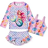 LQSZ Girls Rash Guard Sets Long Sleeves Swimsuit 3 Pieces Tankini Bathing Suit Swimwear for Girls 3-12 Years
