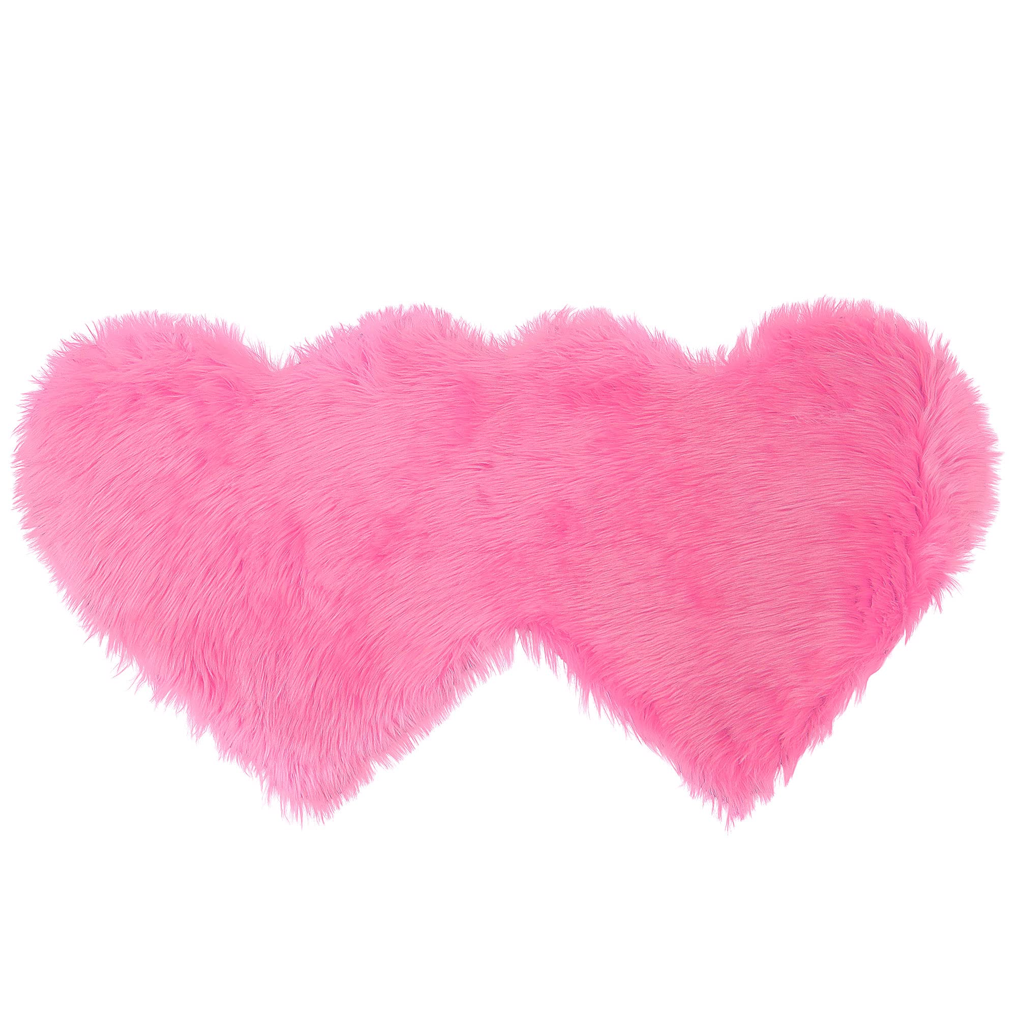 PiccoCasa Double Heart Shaped Faux Fur Rug, Soft Artificial Sheepskin Fluffy Floor Carpet for Home Living Room Bedroom - Sofa Shaggy Area Rugs Mat Snow, 60 X120cm / 4ft x 2ft Pink