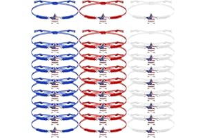 Ferreve 24 Pcs 4th of July Bracelets USA Bracelets Independence Day American Flag Star Bracelets Red White and Blue Bracelets for Girls Boys Patriotic Party Favors School Gifts Supplies