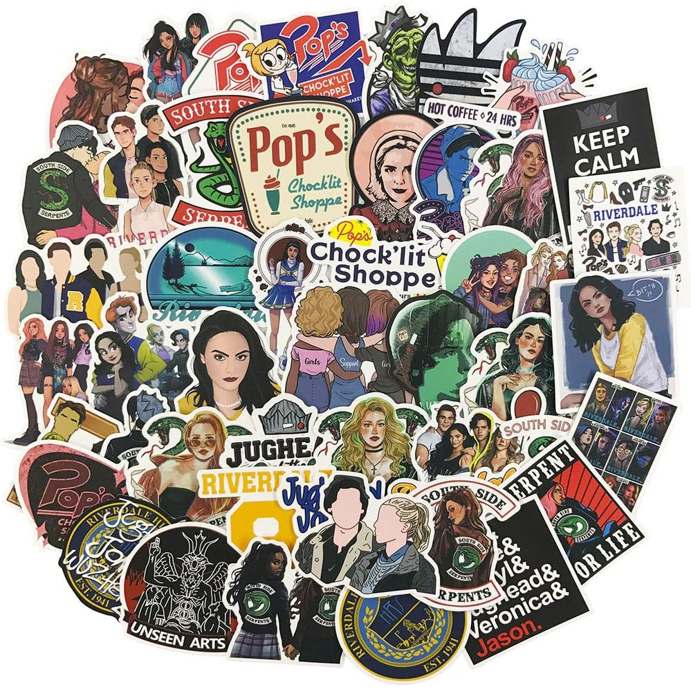 Riverdale Laptop Stickers 50pcs Pack, Adult&Teen TV Vinyl Skateboard Water Bottle Computer Travel Case Guitar Snowboard Luggage Car Bike Phone Graffiti Decal