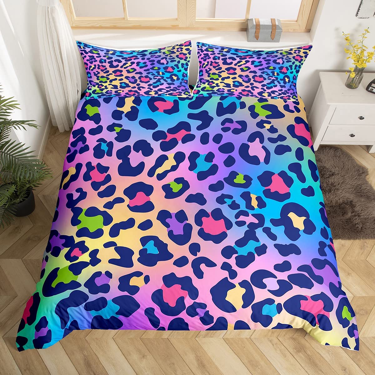 Leopard Duvet Cover Africa Cheetah Bedding Set Rainbow Leopard Comforter Cover for Boys Girls Kids Men Women Safari Animal Bedspread Cover Single — image 1