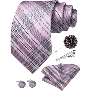 Dubulle 63 inches Extra Long Ties for Big and Tall Men Mens Necktie and Lapel Pin Clips Handkerchief Cufflinks Business