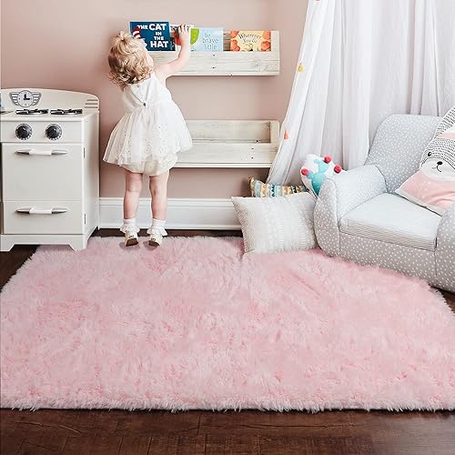 Pink Area Rugs for Bedroom Living Room, 5x8 Aesthetic Room Decor - Main Image