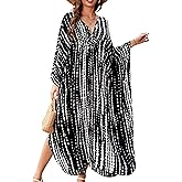 Yanziliu Kaftan Dresses for Women V-Neck Batwing Sleeves Swimsuit Beach Cover Ups Tie Dye Caftan Hawaiian Dress