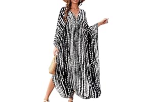 Yanziliu Kaftan Dresses for Women V-Neck Batwing Sleeves Swimsuit Beach Cover Ups Tie Dye Caftan Hawaiian Dress