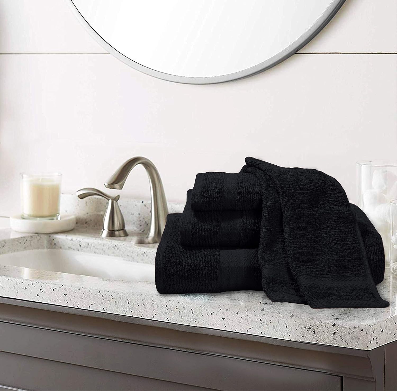 GLAMBURG Ultra Soft 8-Piece Towel Set - 100% Pure Ringspun Cotton, Contains 2 Oversized Bath Towels 27x54, 2 Hand Towels 16x28, 4 Wash Cloths 13x13 - Ideal for Everyday use, Hotel & Spa - Black: Home & Kitchen