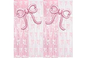 2 Pack Pink Bow Party Decoration Foil Fringe Curtains Birthday Decorations Pink Bow Balloons Bow for Girls Bow Birthday Baby 