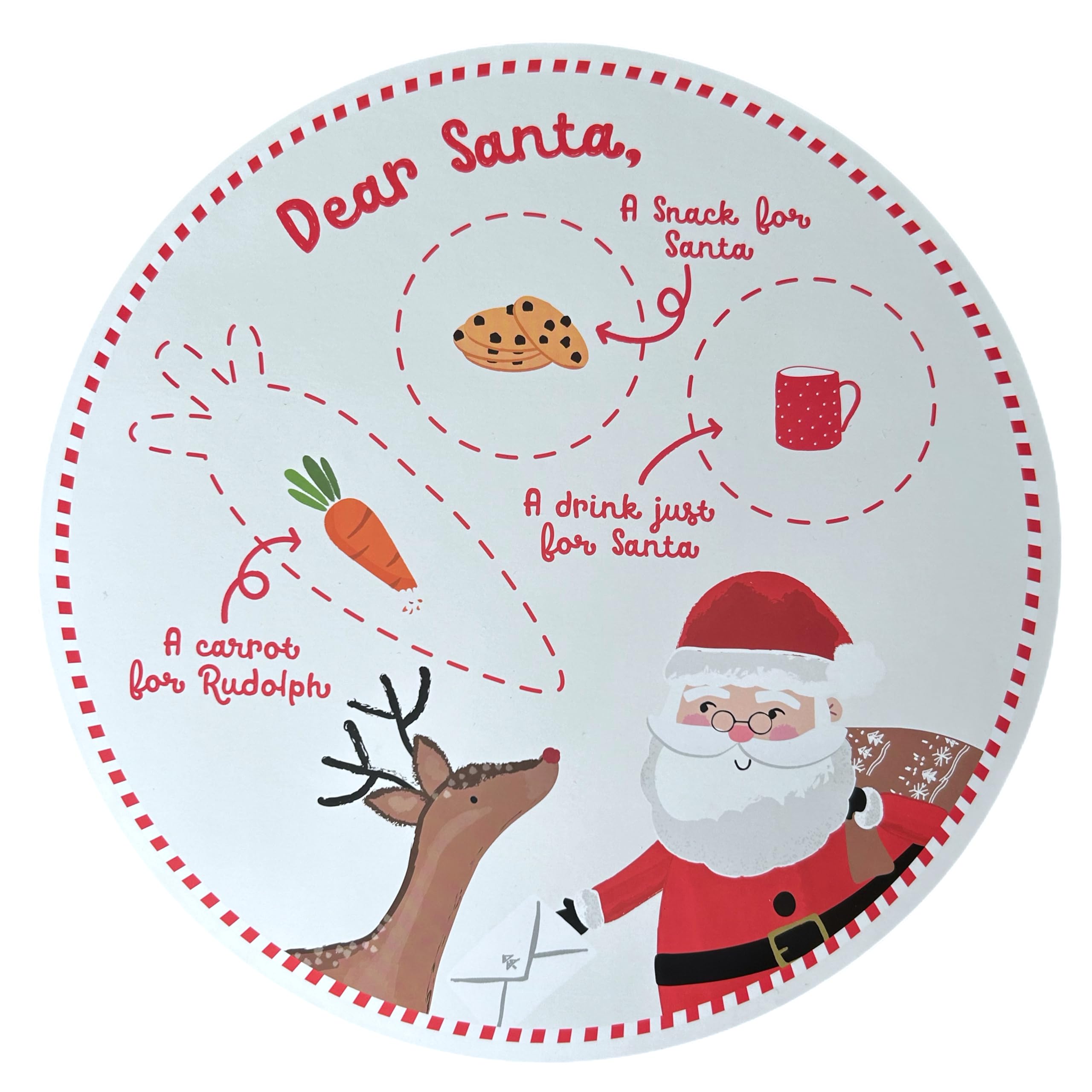 eBoutik - Santa's Christmas Eve Decoration Flat Unbreakable Board for Festive Season - Milk & Cookies, Carrot Sections - Childrens Xmas Plate for Santa Claus & Rudolph Reindeer