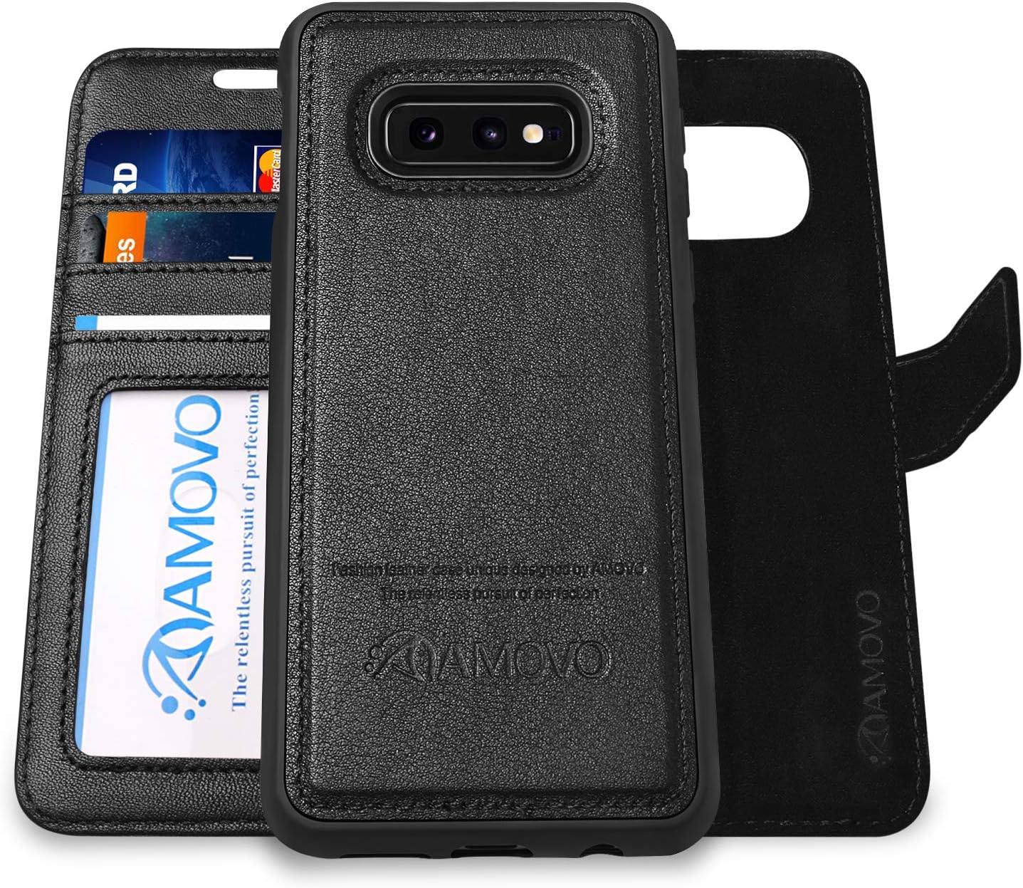 AMOVO Case for Galaxy S10E (5.8’’) [Genuine Leather] Galaxy S10E Wallet Case Detachable [2 in 1 Folio] [Wristlet] [Wireless Charge] Leather Case for Samsung Galaxy S10E (S10E, Genuine Leather Black)