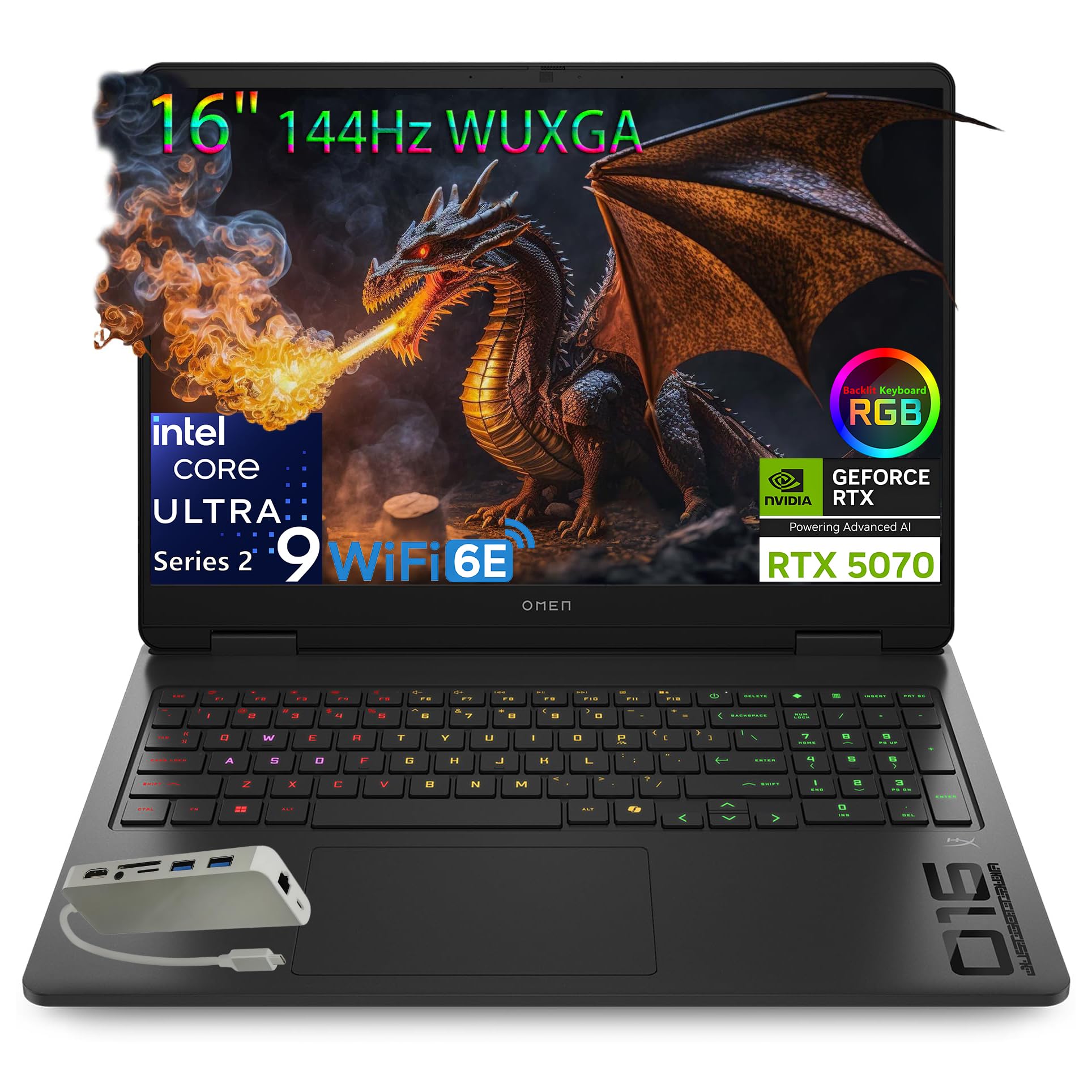 HP OMEN 16" 144Hz WUXGA Slim Gaming Laptop, Intel 16-Core Ultra 9 285H, GeForce RTX 5070 Computer, 32GB DDR5 RAM, 1TB PCIe SSD, AI Boost, WiFi 6E, RGB Backlit KB, FHD Webcam, Windows 11, Type-C Hub