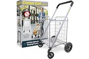 dbest products Cruiser Cart Deluxe 2 - Foldable Shopping Cart with Wheels for Groceries - Heavy Duty Utility Cart with Brake System - Collapsible Laundry Cart - USA Designed - Holds 100 lbs - Silver