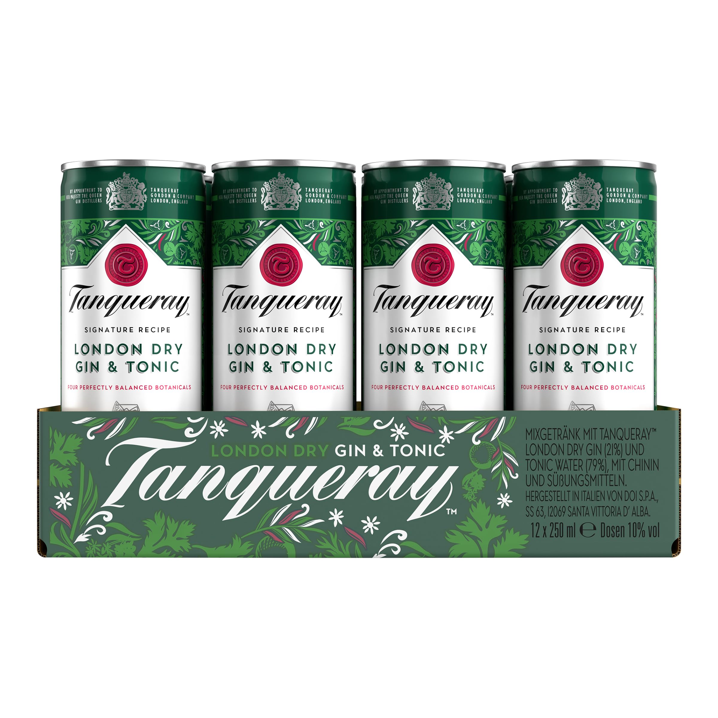 Tanqueray London Dry Gin & Tonic, Erfrischendes Sommer-Mixgetränk,10% Vol