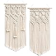 Mkono 2 Pcs Macrame Woven Wall Hanging Boho Chic Geometric Art Decor - Beautiful Bedroom Nursery Apartment Home Decoration, Gift for Girls Adults Birthday Christmas, Small Size 18" L x 9.5" W