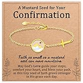 Sereney Mustard Seed Bracelet, Mustard Seed Jewelry Baptism Confirmation Bracelet for Teen Girls as Baptism Gifts for Girl Women,Gold Cross Christian Faith Bracelet as Religious 1st Communion Gifts
