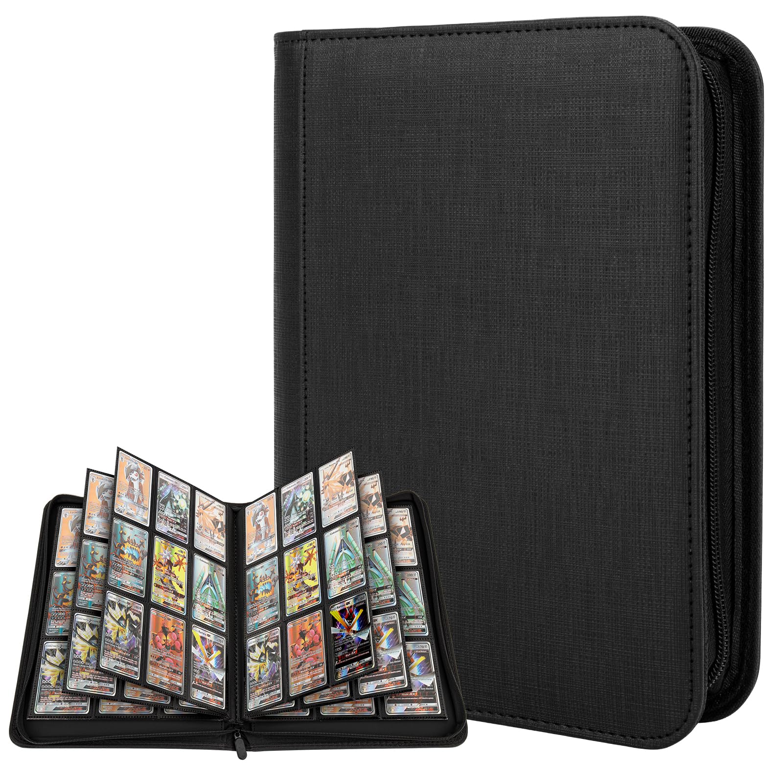 TAOPE Trading Card Binder with Sleeves, Zip Binder - 9 Pocket with 20 Double-Sided Pages for 360 Side-Loading Slot Trading Card Album Folder, for Collectible and Trading Card Games - Black