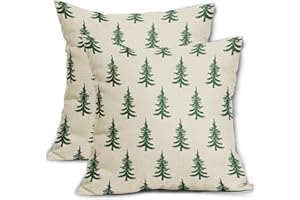 AYTIPUN Christmas Tree Pillow Covers 18x18 Set of 2 Green Xmas Rustic Style Winter Print Decorative Outdoor Pillowcases Farmhouse Vintage Holiday Decorations Throw Cushion Case Decor for Couch Sofa Bed