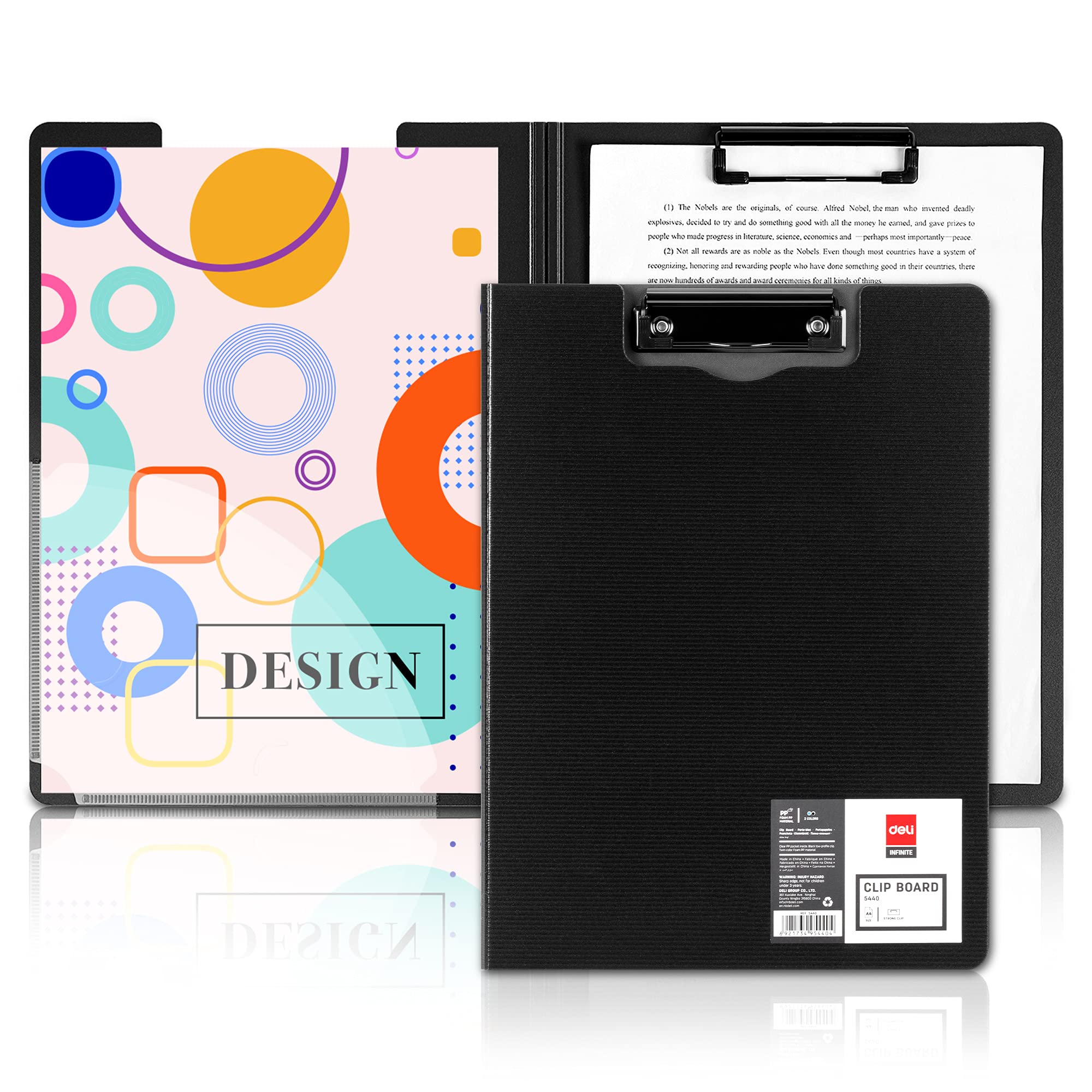 Deli Clipboard Folder, Foldover Clip board with Pocket, Plastic A4 Foldable Clipboards for Nurses, Business, Office, School, Black