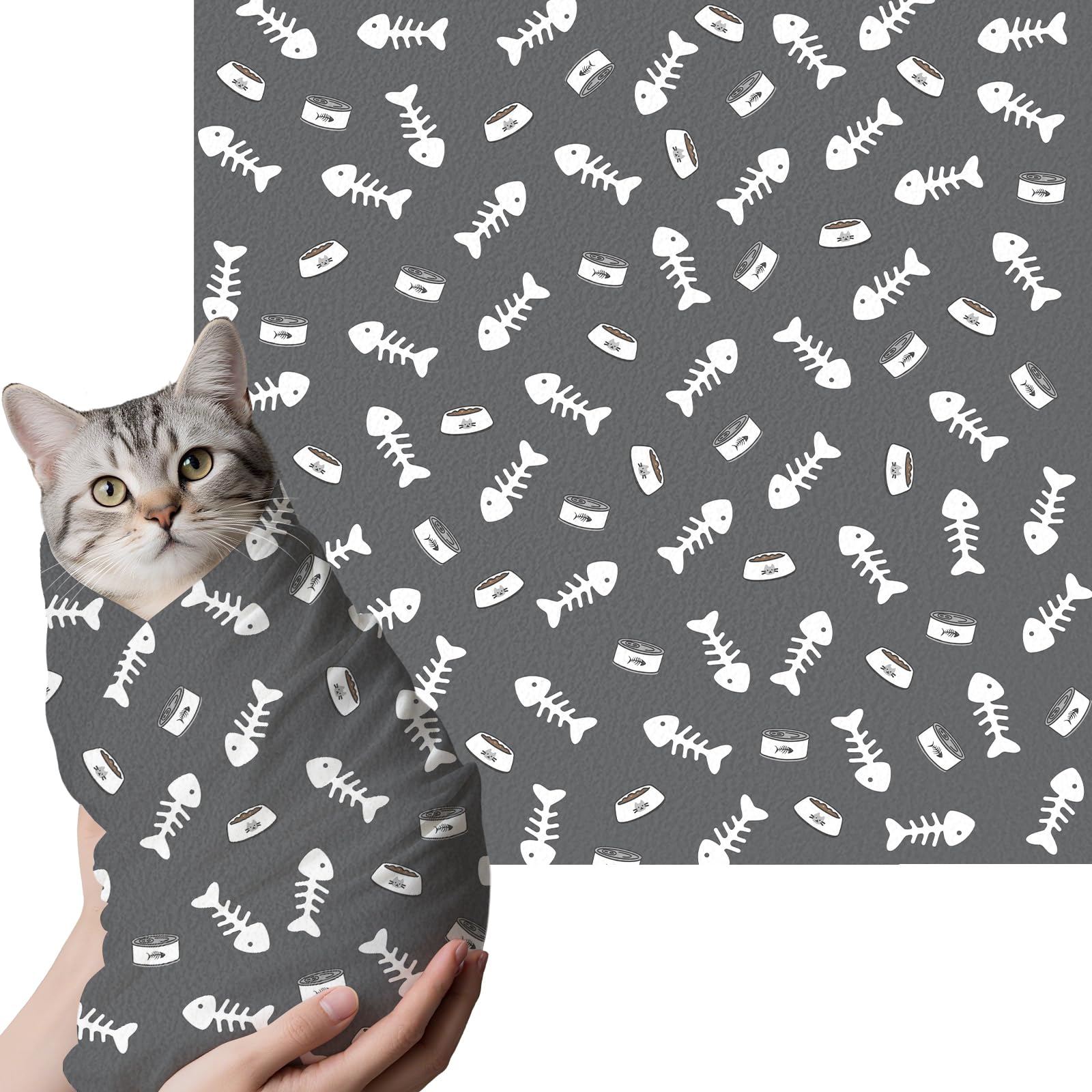 Photo 1 of 27.6"Cat Grooming Wrap, Self Adhesive Cat Wrap for Cutting Nails, Anti-Escape Calming Cat Swaddle Wrap for Medicine Ear Cleaning, Anti-Scratch Cats Burrito Restraint Blanket, Pet Tool Grey (6-10 lbs)