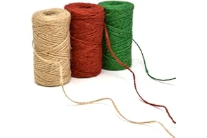 Gift Boutique Christmas Baker's Jute Twine, 3 Rolls of Red, Green and Natural Holiday Decorative String for Arts 'n' Crafts, Packing, Wrapping and Party Supplies, 450 Feet