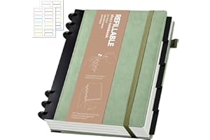 Yoment Leather Journal Notebooks for Work Refillable 224 Page 100 GSM Thick 5 Subject Notebook with Removable Dividers Tabs Hardcover Notebook for School Note Taking Teachers Women Men 6.1 x 8.3,Green
