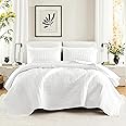 Comfort Spaces Kienna Quilt Set-Luxury Double Sided Stitching Design Summer Blanket, Lightweight, Soft, All Season Bedding Layer, Matching Sham, White, Coverlet King (104"x90") 3 Piece